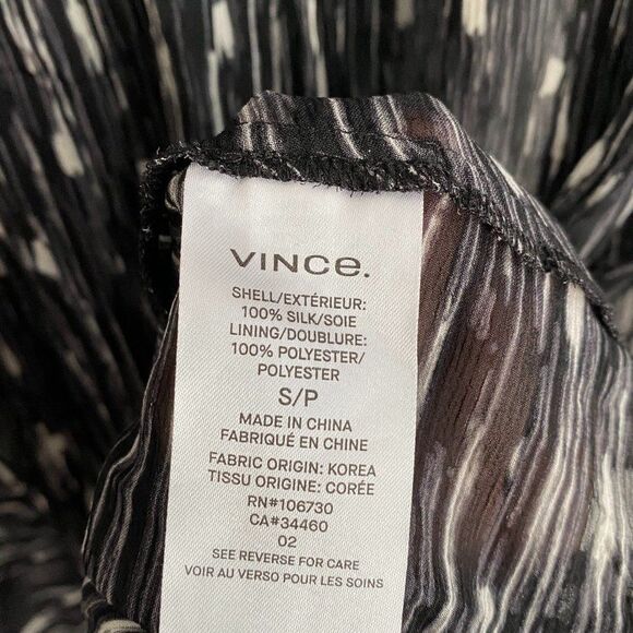 Vince Smocked Chiffon Abstract Silk Midi Dress sz Small Boho Romantic Goth Sheer - Picture 6 of 10